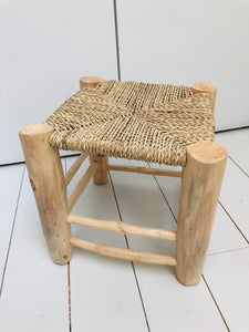 Tabouret marocain en bois massif et tressage naturel