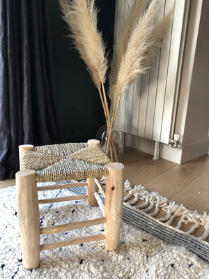 Tabouret marocain en bois massif et tressage naturel