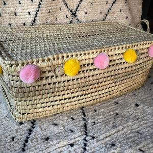 Coffre de rangement en palmier tressé 80cm - Personnalisable