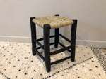 Tabouret marocain en bois massif noir et tressage naturel