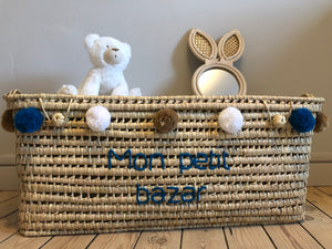 Coffre de rangement en palmier tressé 80cm - Personnalisable