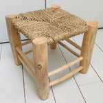 Tabouret marocain en bois massif et tressage naturel